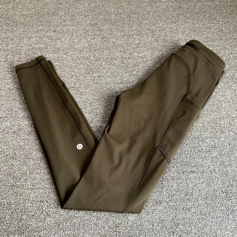 Lululemon Speed Up Leggings Womens 4 Olive Green Logo Workout Yoga Activewear